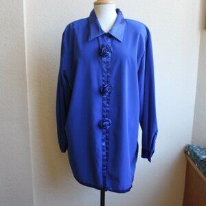 Never Worn Vintage Y2K christie jill womens Dressy Blue Satin Rosette blouse 2X